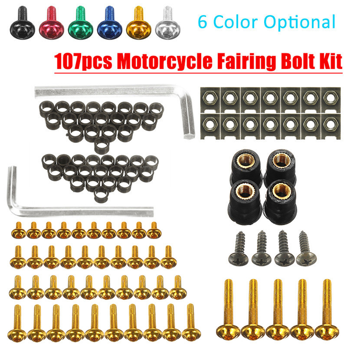 107pcs-Motorcycle-Aluminum-Fairing-Bolt-Kit-Fastener-Clip-Screw-Washers-6-Colors-1718476