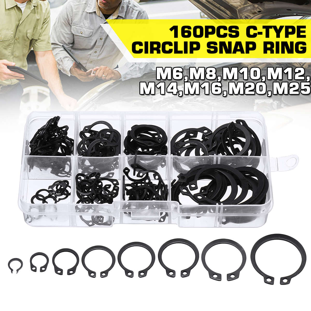 160Pcs-C-Clips-C-type-Circlip-Snap-Ring-Heavy-Duty-Retaining-Set-Assortment-Black-Ring-8-Sizes-1574224