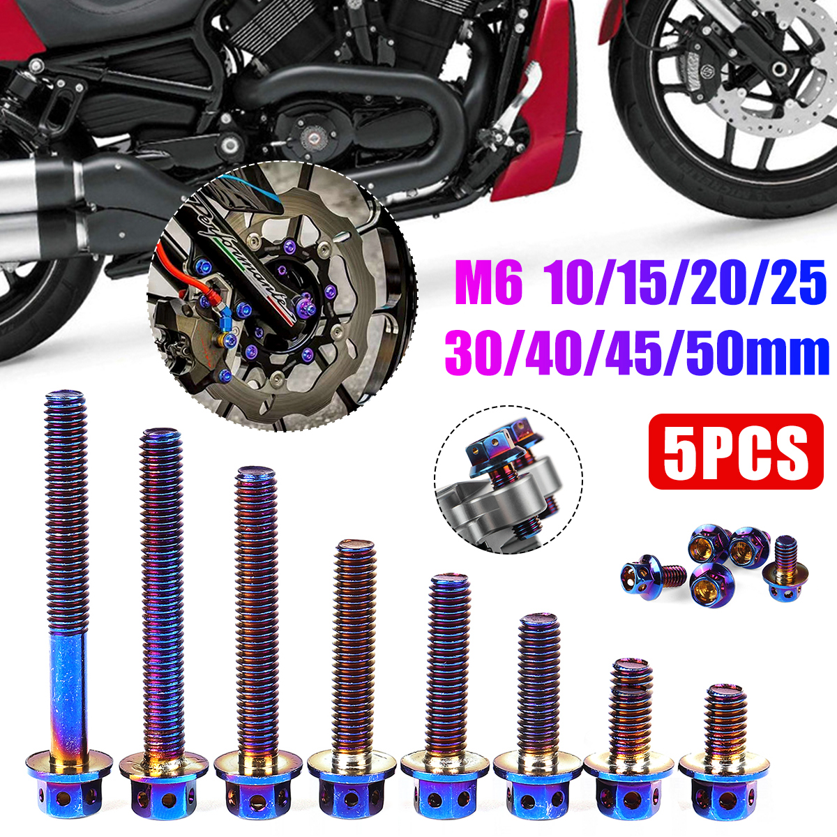 5pcs-10-50mm-M6-Titanium-Plated-Motocycle-Screw-Bolts-Hexagon-Head-1758157