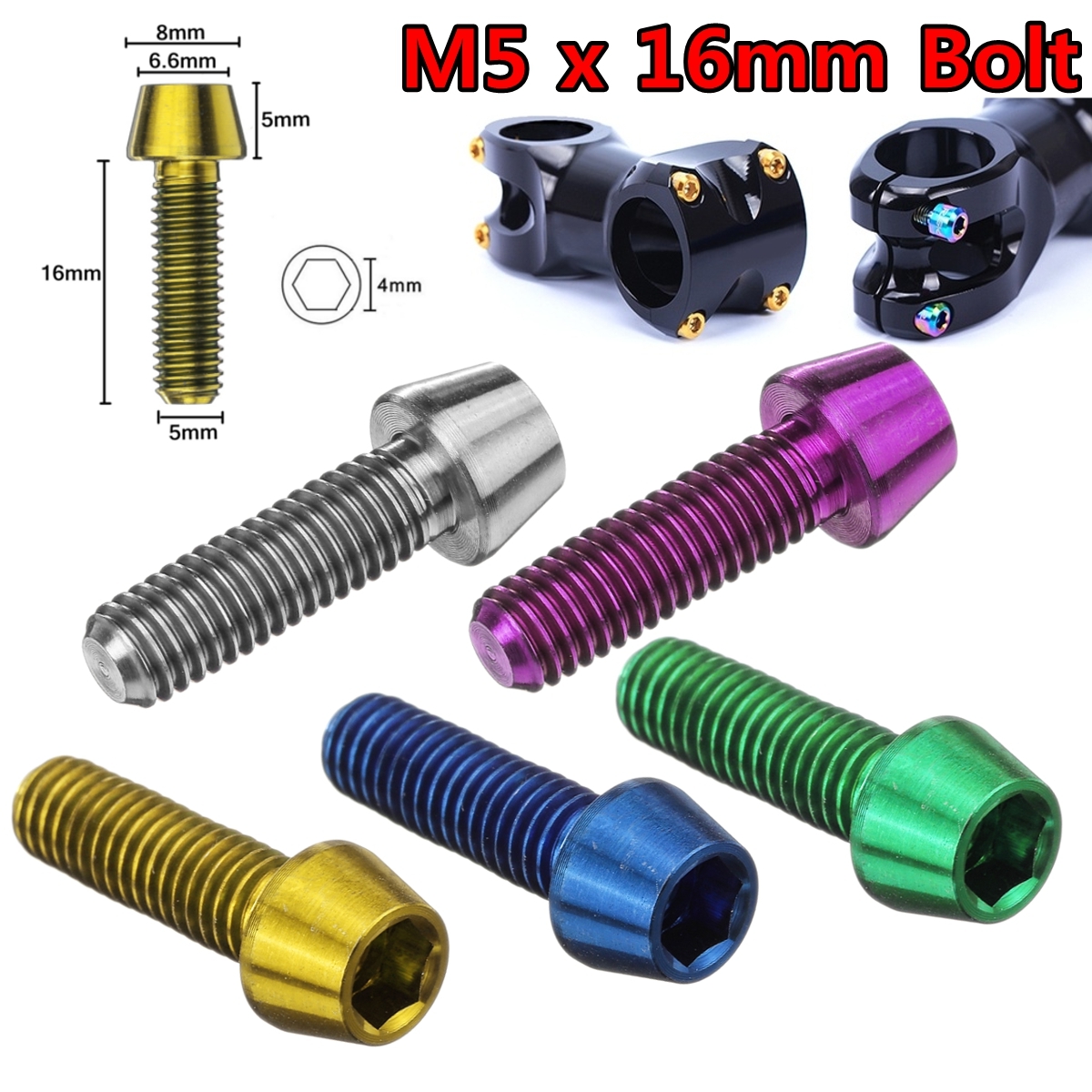 M5-x-16mm-Titanium-Ti-Hex-Tapered-Head-Bolt-Screw-Bicycles-Bikes-Stem-Bolt-1549803