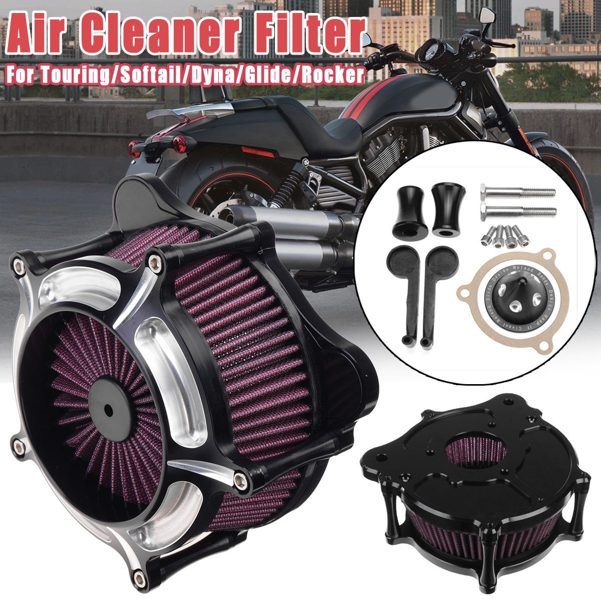 Air-Cleaner-Intake-Filter-For-Harley-TouringSoftailDynaGlideRocker-FXSBSE-1613680