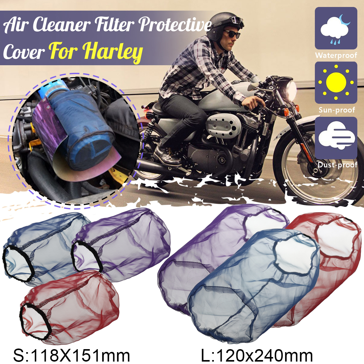 Motorcycle-Air-Filter-Cleaner-Protective-Rain-Sock-Cover-Waterproof-For-Harley-SL-1764492