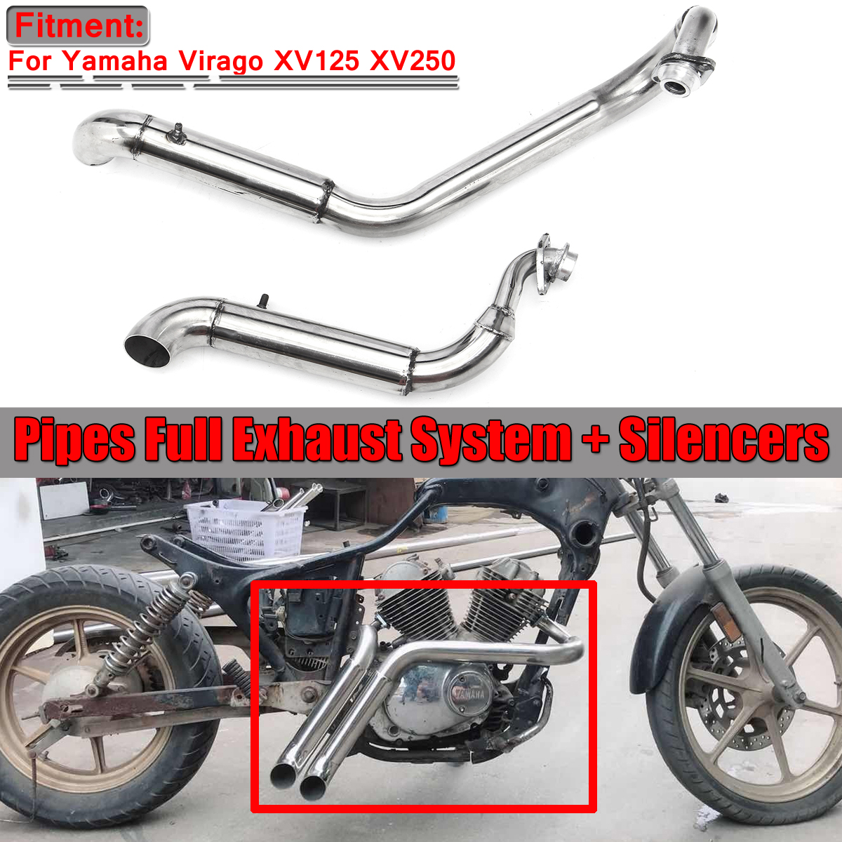 Muffler-Cafe-Racer-Exhaust-Pipe-Silencer-For-Yamaha-Virago-V-Star-XV-125-XV250-1576260