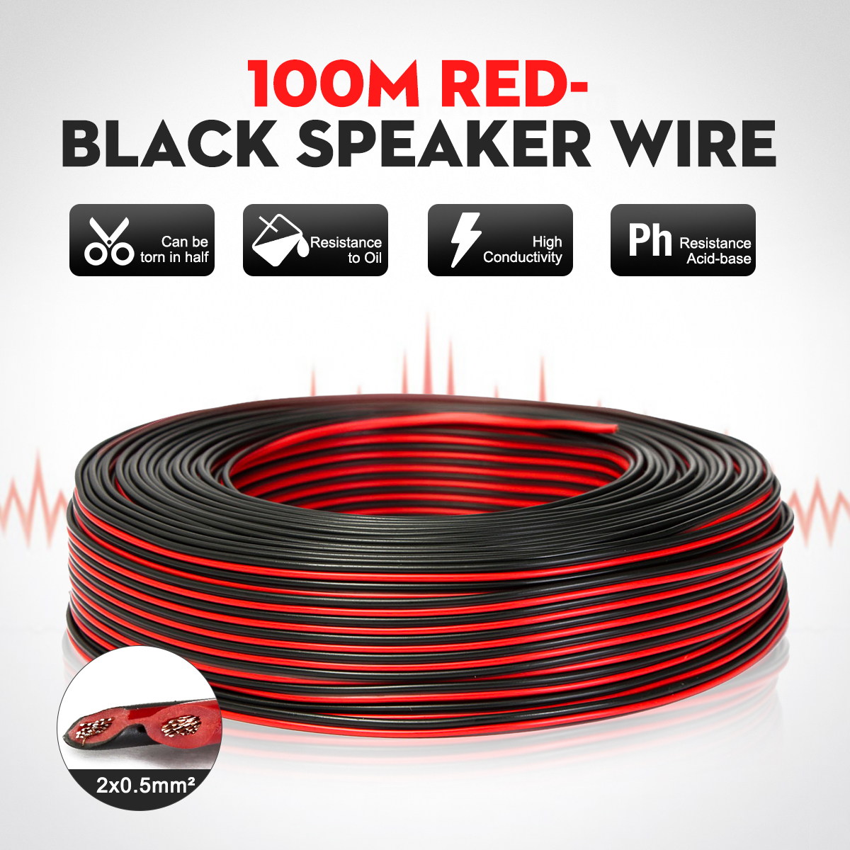 100m-2-x-050mm-Audio-Cable-Loudspeaker-Speaker-Wire-BlackRed-HiFiCar-Motorcycle-1424019