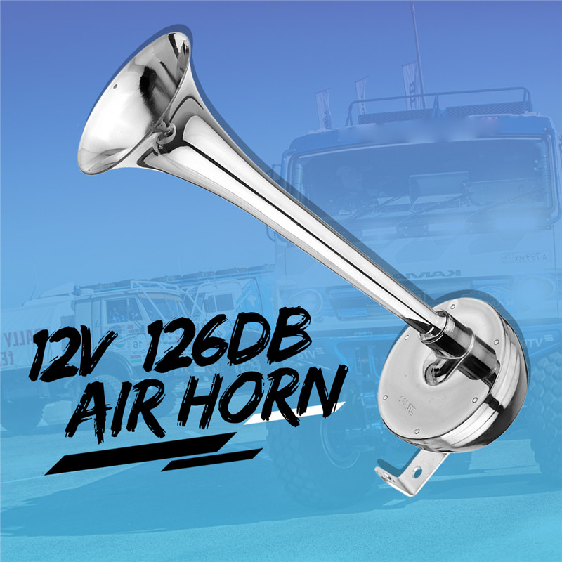 12V-126db-130hz-Single-Chrome-Metal-Electric-Horn-Short-Long-Tube-1473843