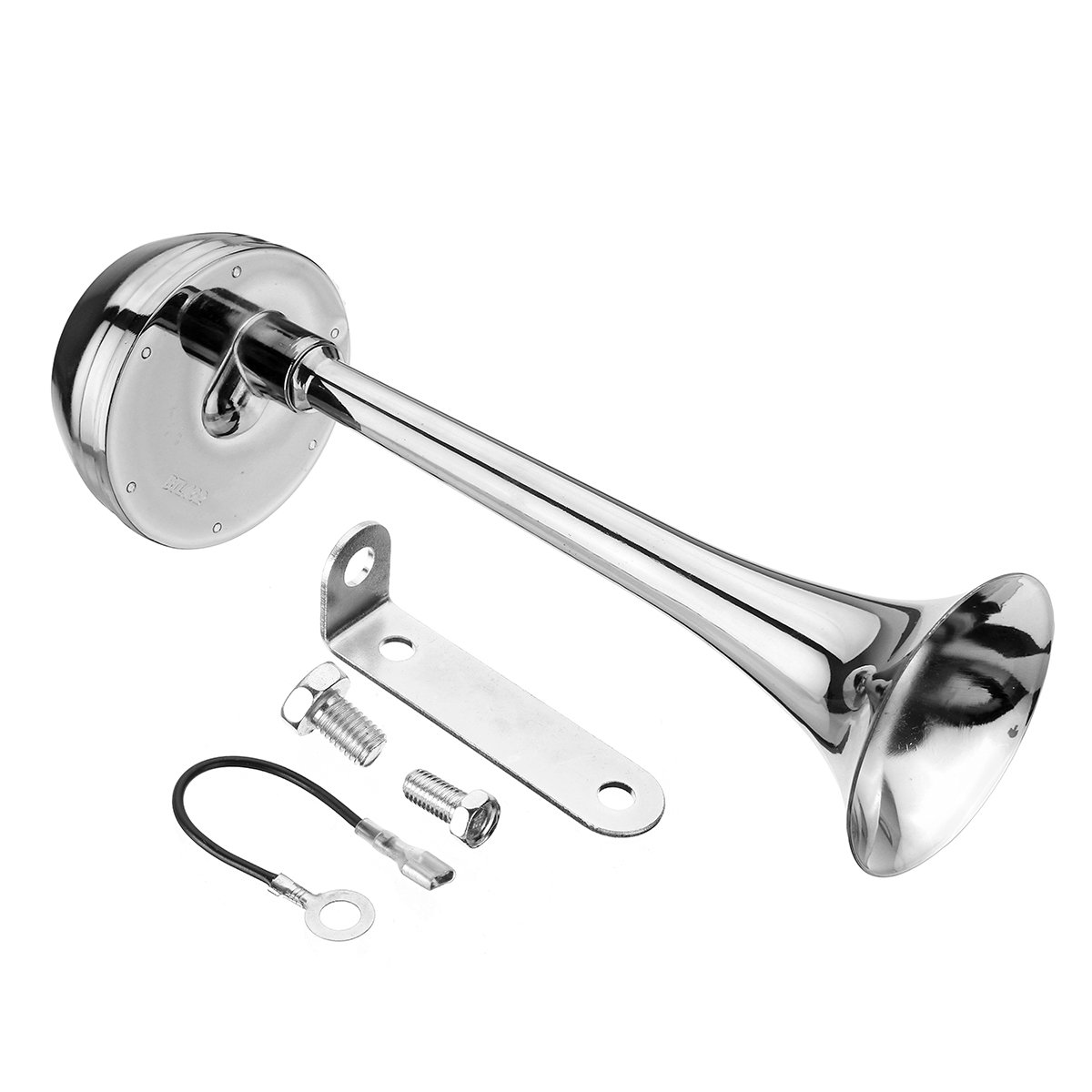 12V-126db-130hz-Single-Chrome-Metal-Electric-Horn-Short-Long-Tube-1473843