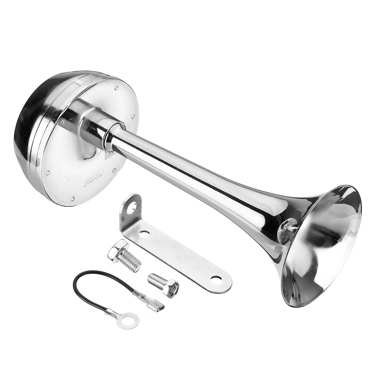 12V-126db-130hz-Single-Chrome-Metal-Electric-Horn-Short-Long-Tube-1473843