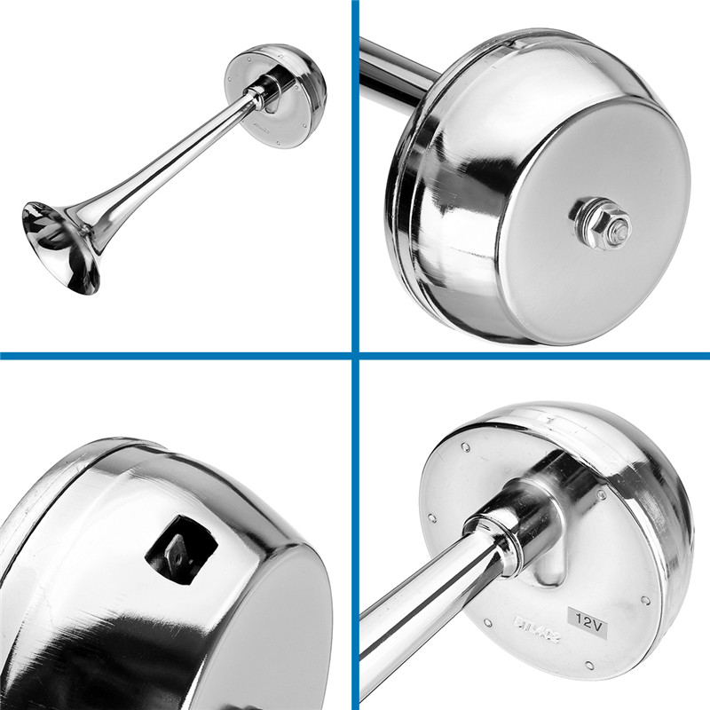 12V-126db-130hz-Single-Chrome-Metal-Electric-Horn-Short-Long-Tube-1473843