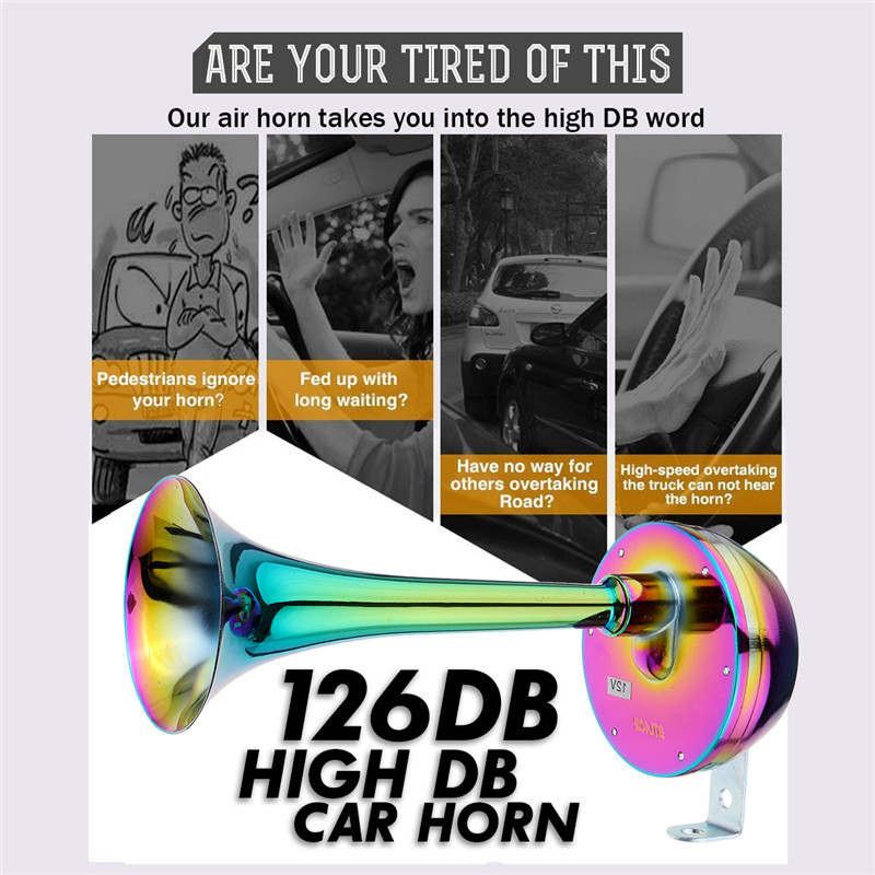 12V-126db-130hz-Single-Colorful-Metal-Electric-Horn-Short-Long-Tube-1482692