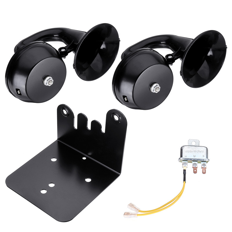 12V-130hz-126db130db-SingleDouble-Snail-Air-Horn-Elbow-Whistle-Black-Alloy-For-Car-Trucks-1482693