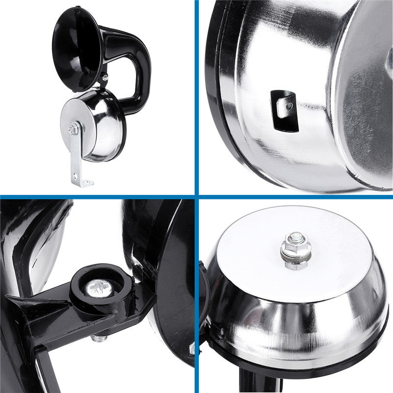 12V-130hz-126db130db-SingleDouble-Snail-Air-Horn-Elbow-Whistle-Black-Alloy-For-Car-Trucks-1482693