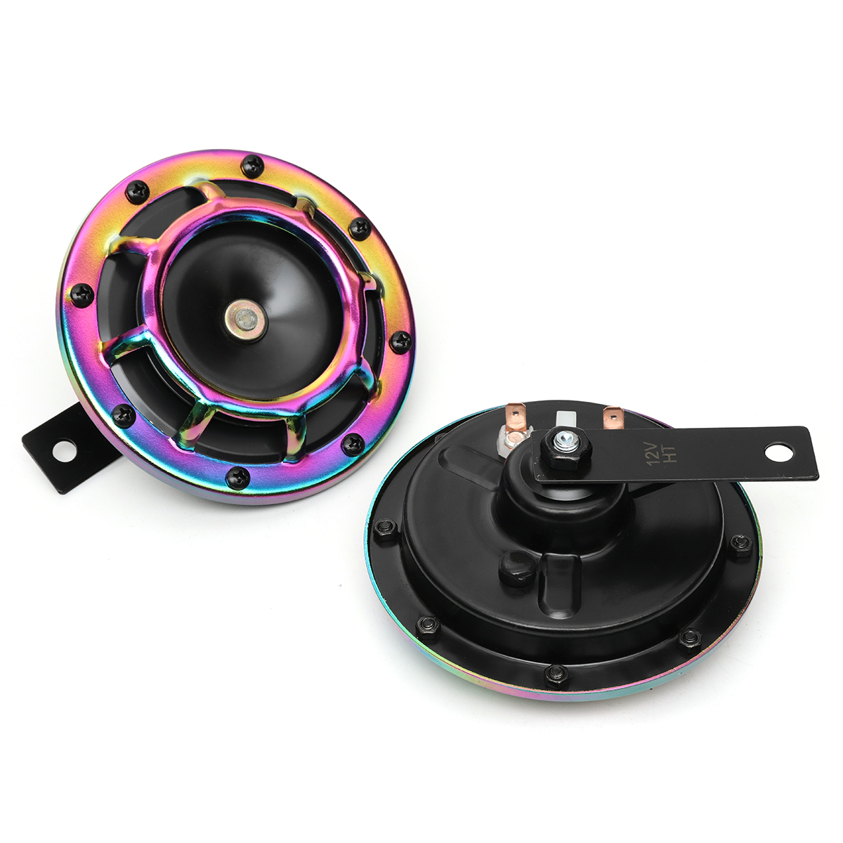 12V-139-170dB-ColorfulGreen-Horn-Compact-Super-Tone-Loud-Blast-Stainless-Steel-1340485