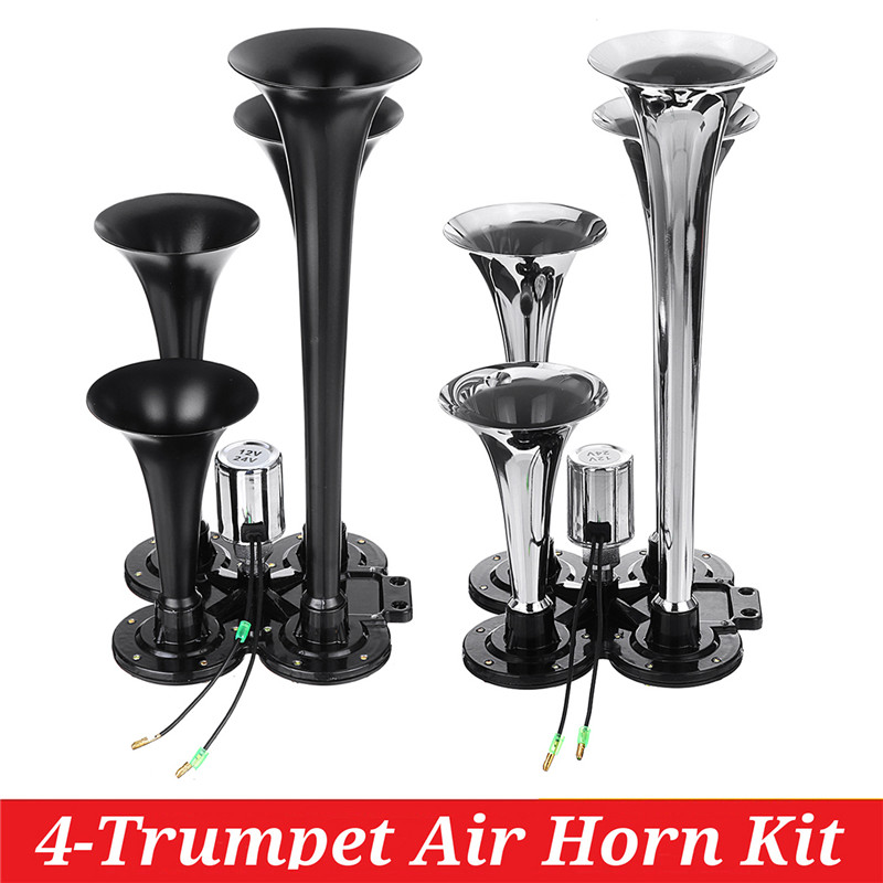 12V-24V-150db-4-Trumpet-Air-Horn-Kit-Super-Loud-for-Car-Truck-Motocycle-Train-Boat-SUV-Black-1667415