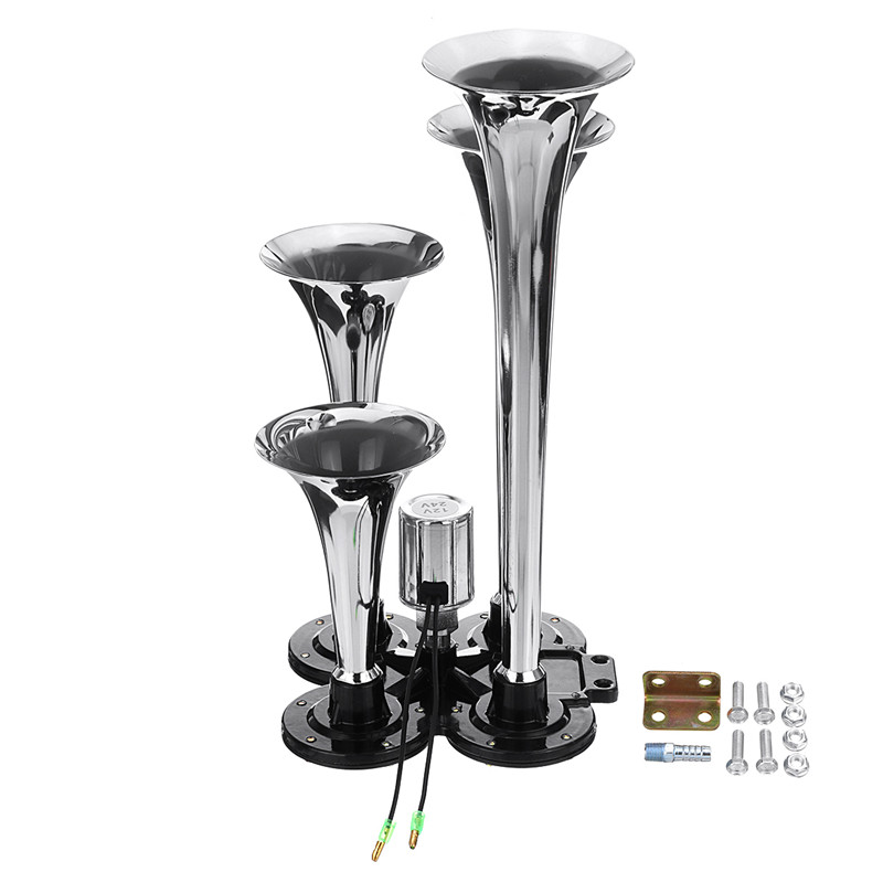 12V-24V-150db-4-Trumpet-Air-Horn-Kit-Super-Loud-for-Car-Truck-Motocycle-Train-Boat-SUV-Black-1667415