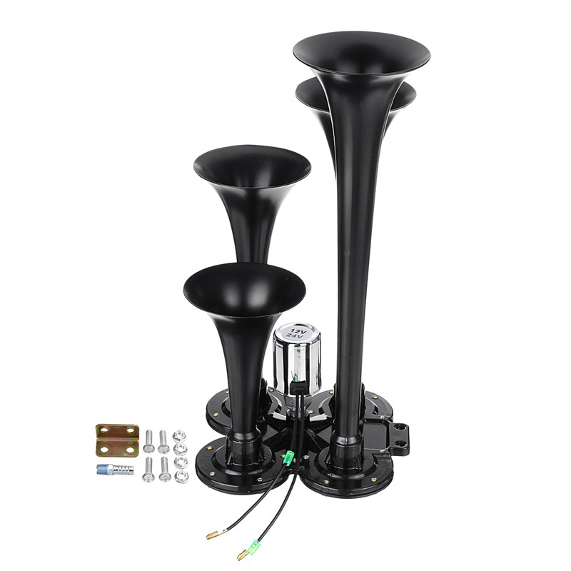 12V-24V-150db-4-Trumpet-Air-Horn-Kit-Super-Loud-for-Car-Truck-Motocycle-Train-Boat-SUV-Black-1667415