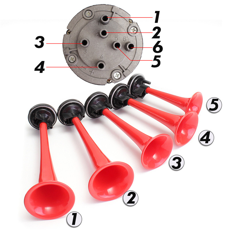 178DB-12V-Compressor-Air-Horn-Kit-Red-Trumpets-Dukes-for-Car-Truck-Boat-1359383
