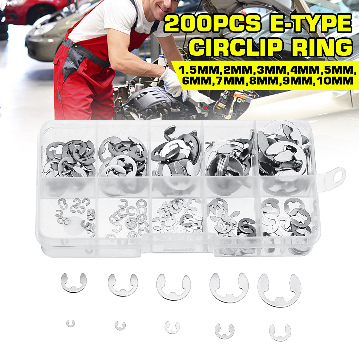 200Pc-E-Clip-Retaining-Snap-Ring-E-type-Circlip-Assortment-Kit-15-10mm-Stainless-Steel-1574227