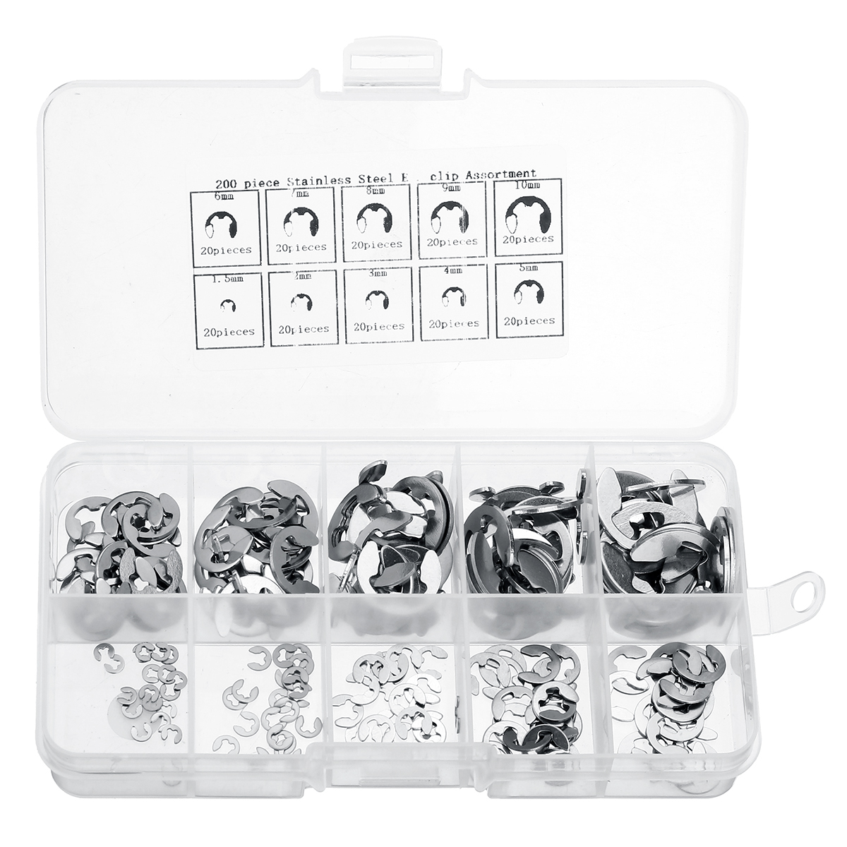 200Pc-E-Clip-Retaining-Snap-Ring-E-type-Circlip-Assortment-Kit-15-10mm-Stainless-Steel-1574227