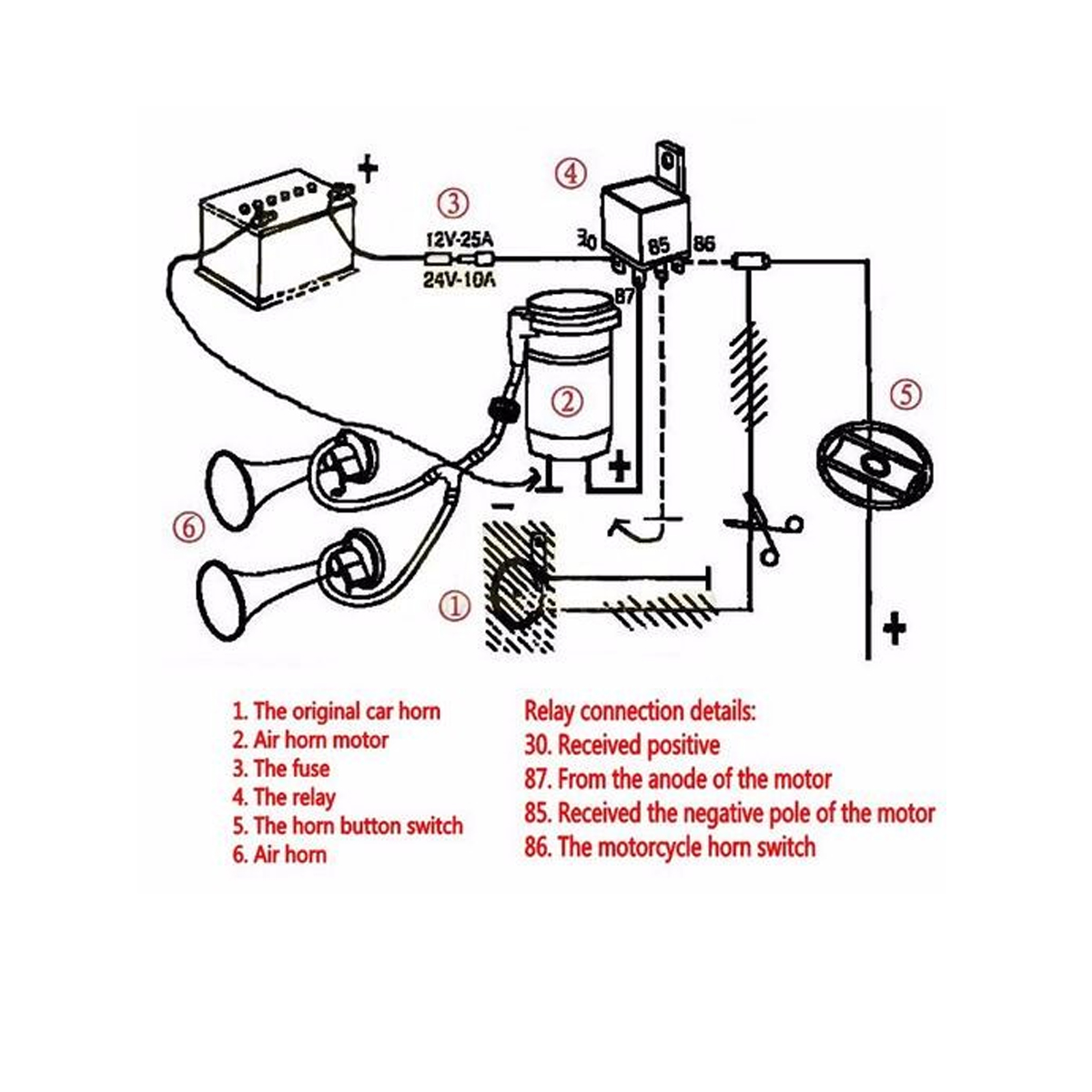 24V-Air-Horn-Train-Kit-Dual-Trumpet-Ultra-Loud-For-Car-Truck-Motorcycle-Black-1582998