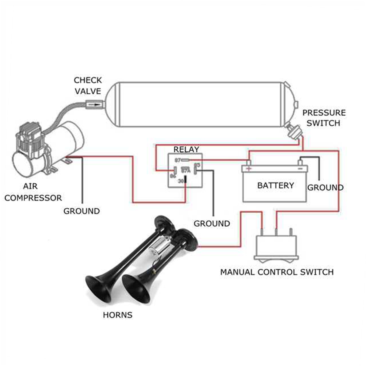 24V-Air-Horn-Train-Kit-Dual-Trumpet-Ultra-Loud-For-Car-Truck-Motorcycle-Black-1582998