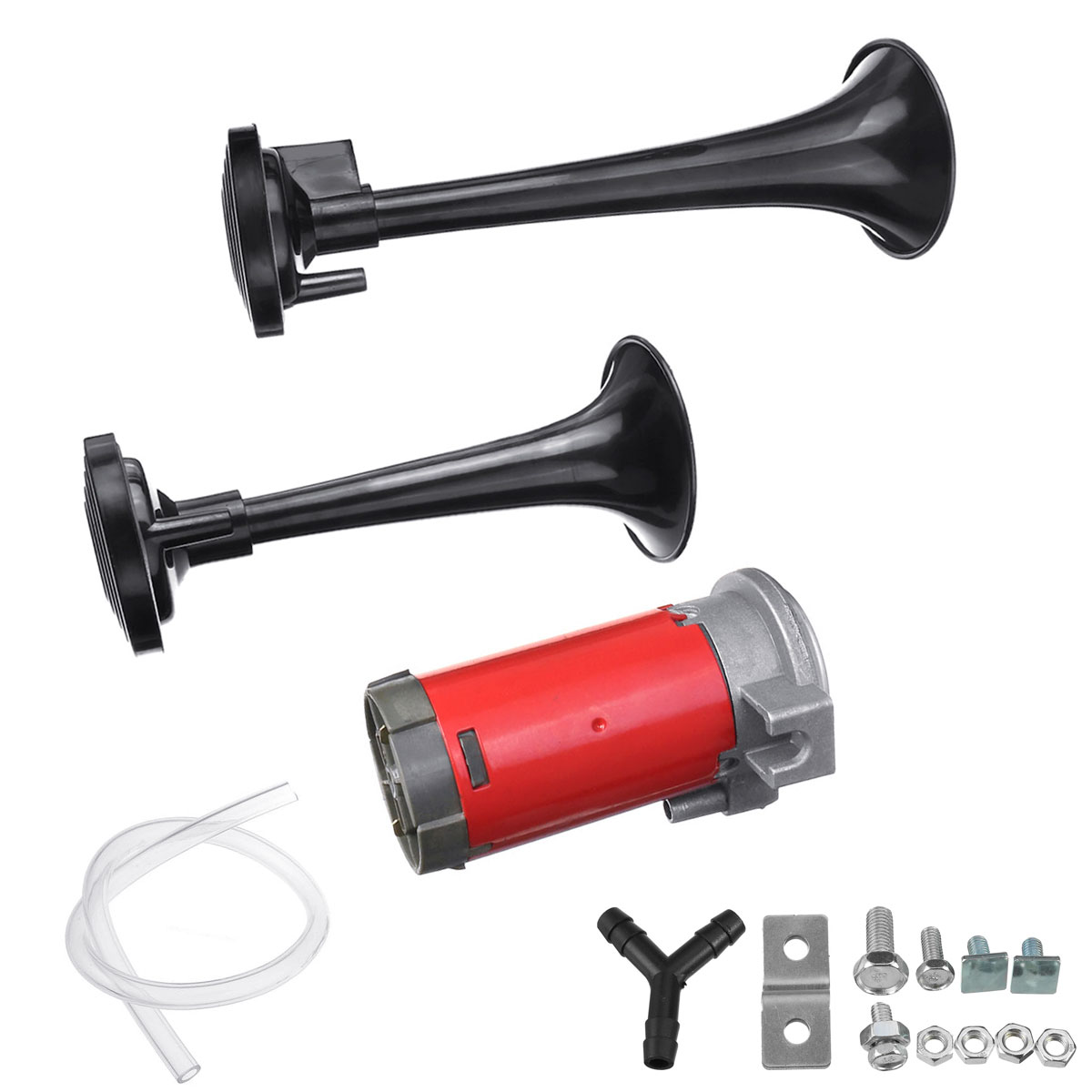 24V-Air-Horn-Train-Kit-Dual-Trumpet-Ultra-Loud-For-Car-Truck-Motorcycle-Black-1582998