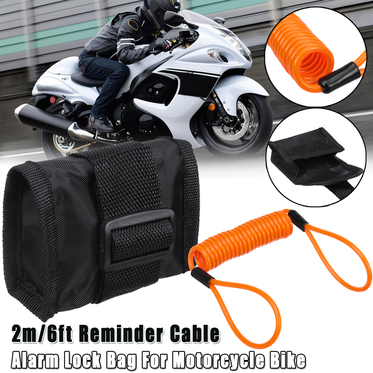 2m6ft-Reminder-Cable-Orange--Alarm-Lock-Bag-For-Motorcycle-Bike-1645916