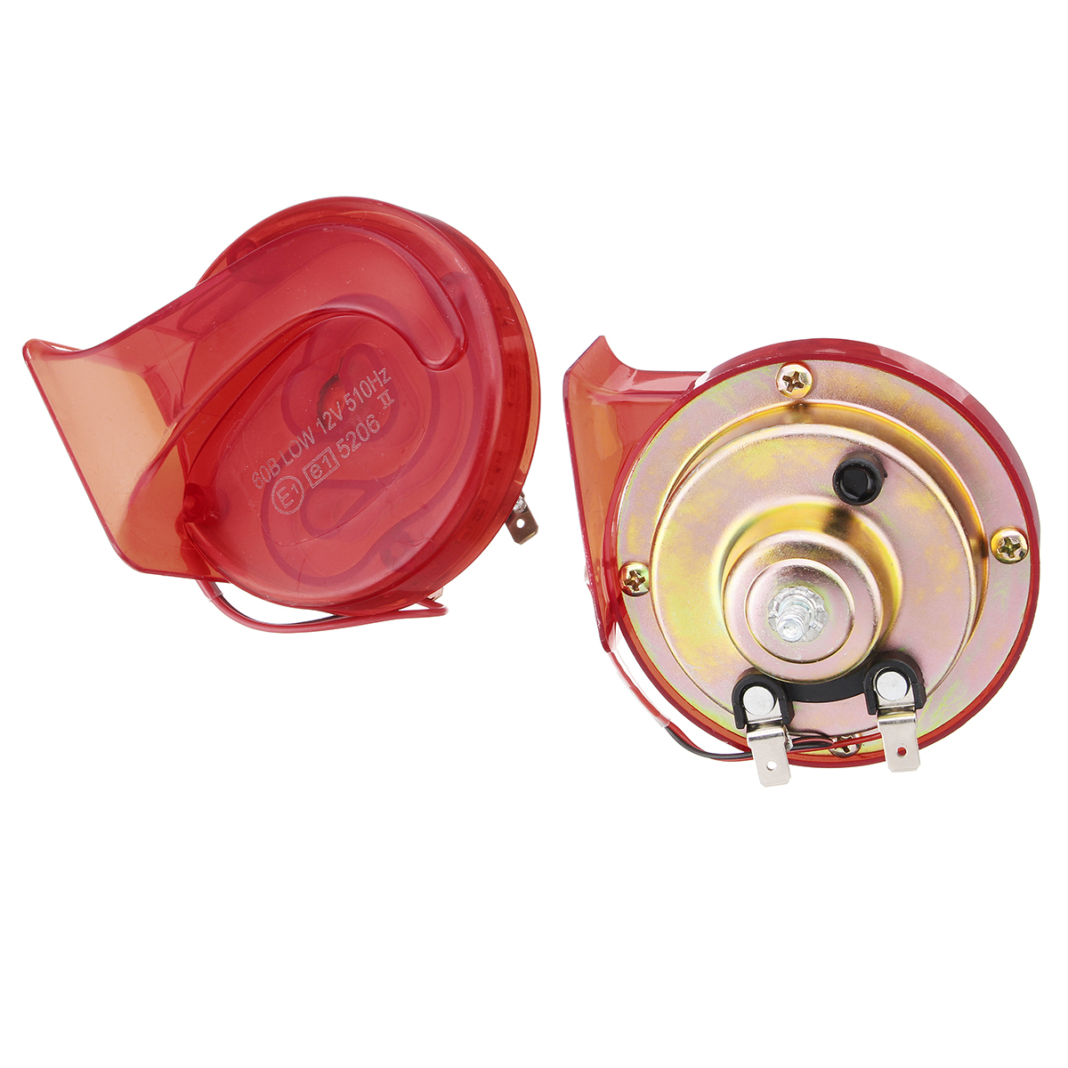 Pair-12V-110dB-Air-Snail-Horn-Universal-Red-Super-Loud-For-Car-Van-Motorcycle-1311775