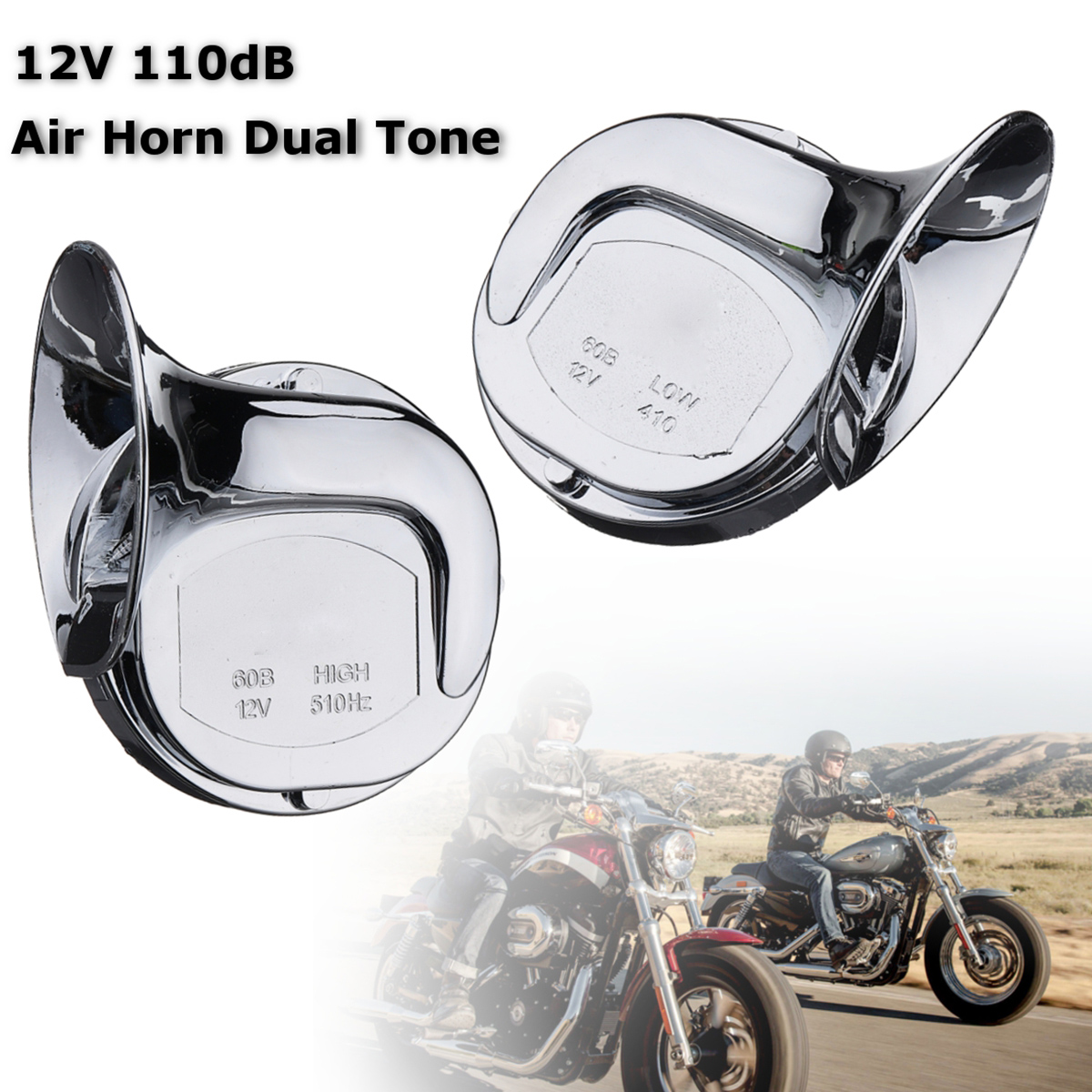Pair-12V-110dB-Chrome-Dual-Tone-Air-Snail-Horn-For-Car-Van-Motorcycle-Universal-1302522