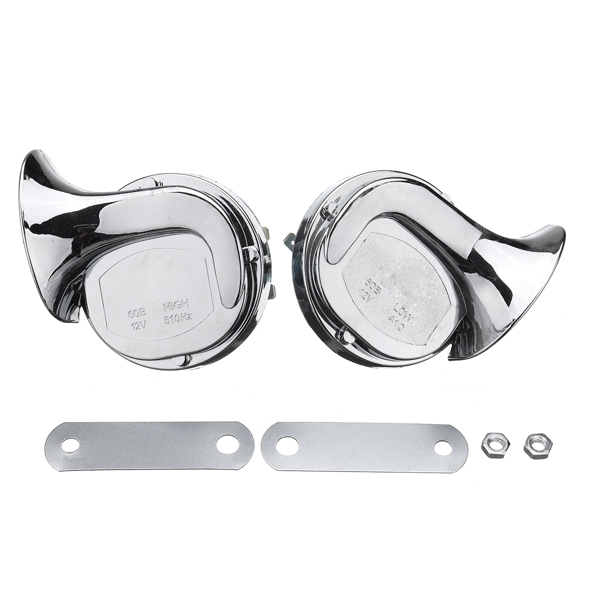 Pair-12V-110dB-Chrome-Dual-Tone-Air-Snail-Horn-For-Car-Van-Motorcycle-Universal-1302522