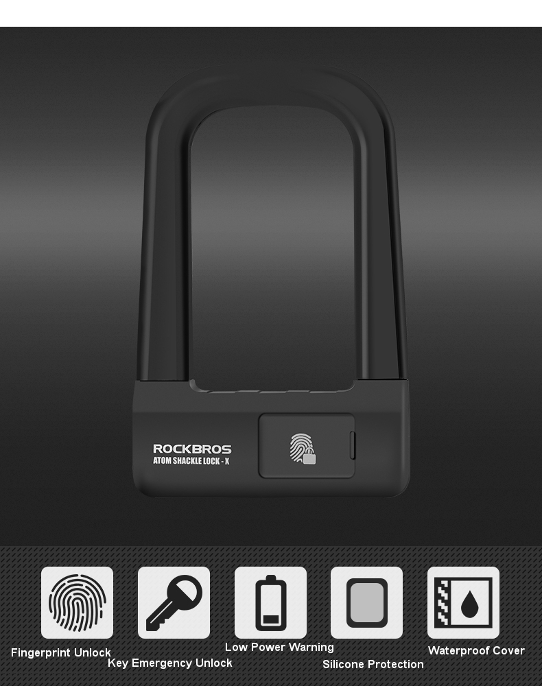 ROCKBROS-Fingerprint-Anti-theft-U-Lock-Folding-Motorcycle-Bike-Lock-Cycling-Mountain-MTB-Road-1411316