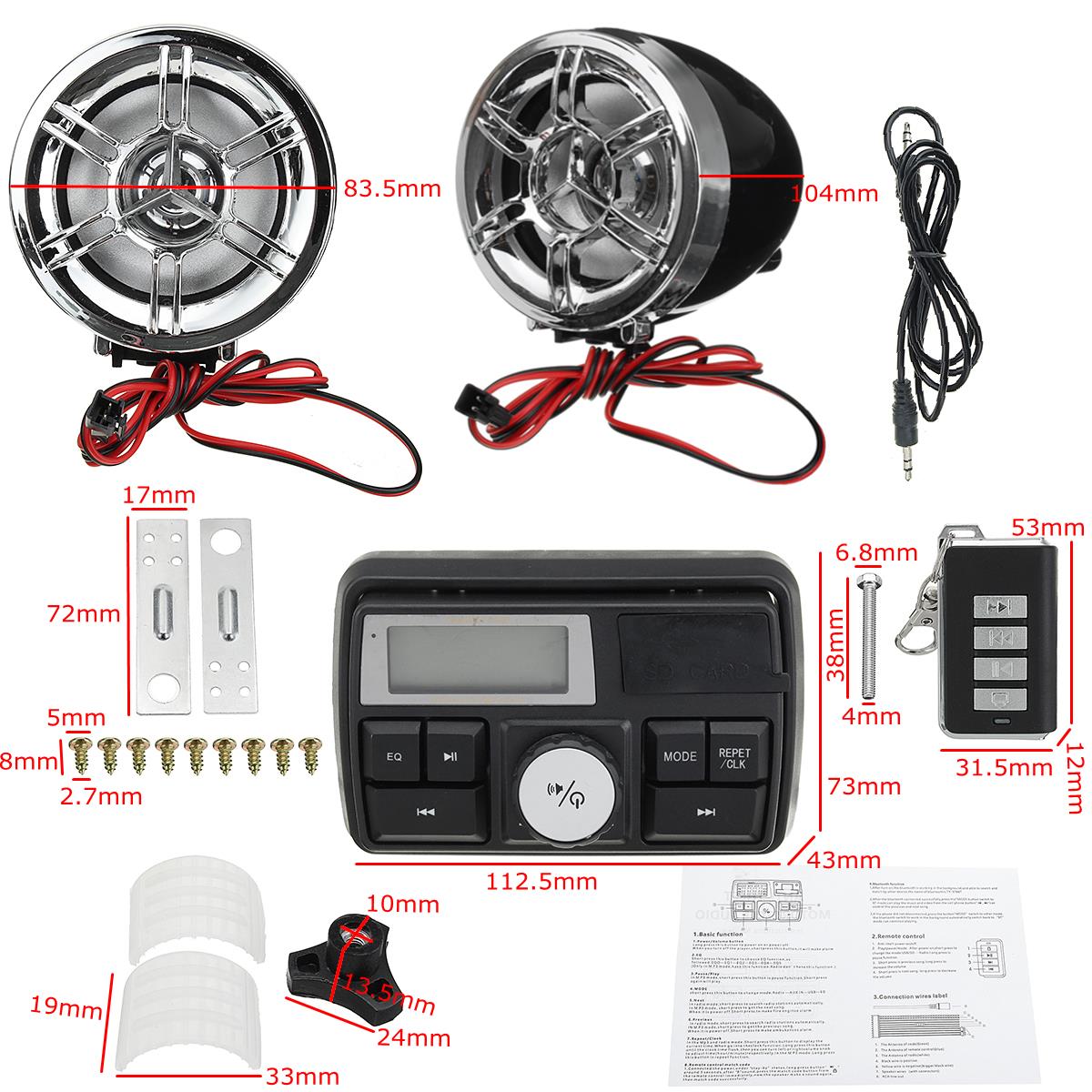 bluetooth-Audio-FM-Radio-MP3-Stereo-Speaker-Sound-System-Motorcycle-Bike-ATV-UTV-1425153