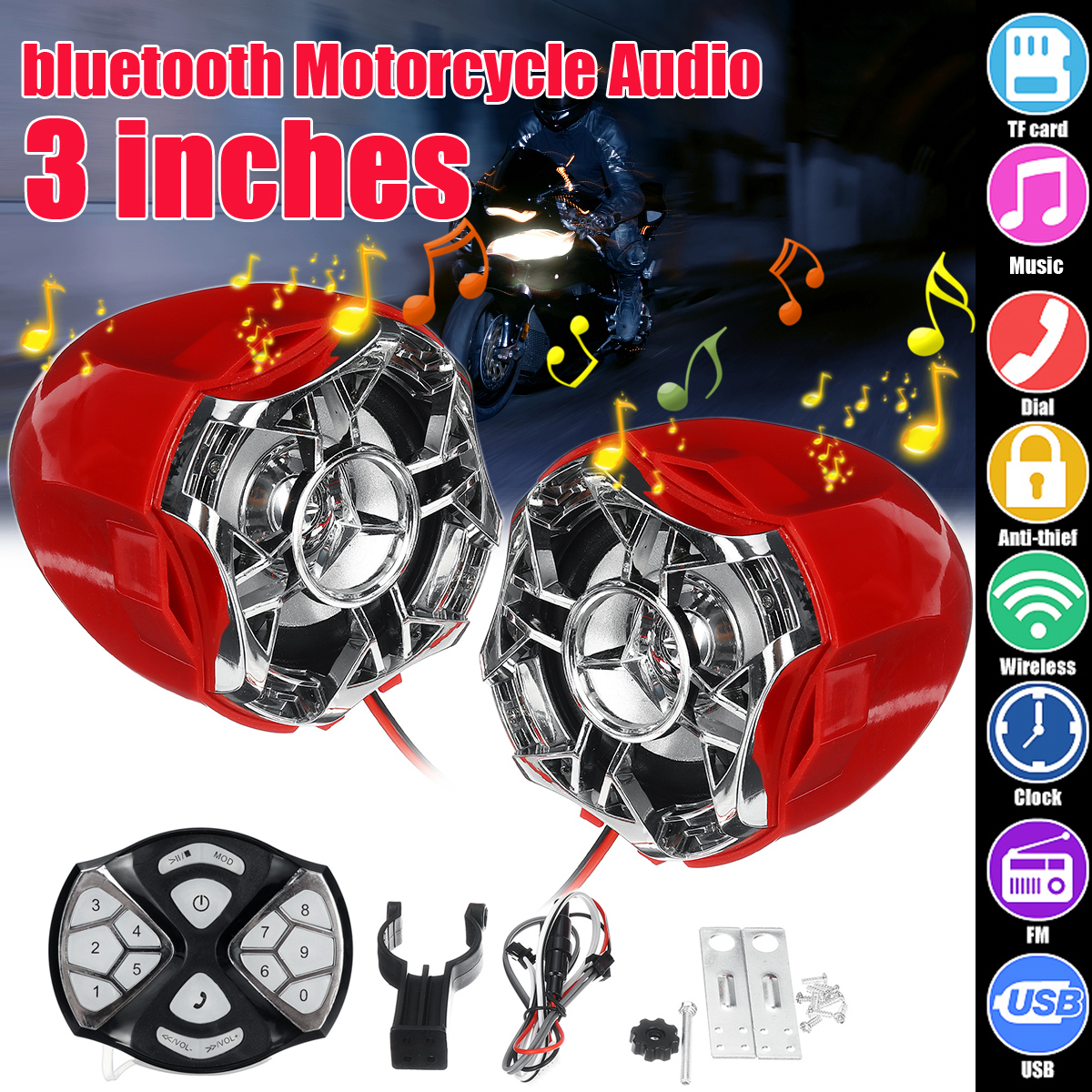 12V-Motorcycle-Handlebar-Audio-Stereo-Speaker-System-MP3-Player-USBSD-bluetooth-1753297
