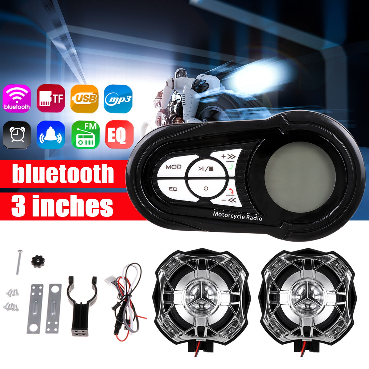 Pair-Motorcycle-Handlebar-System-bluetooth-USB-SD-FM-Radio-MP3-Speakers-1734972