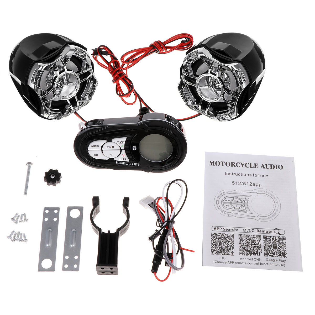 Pair-Motorcycle-Handlebar-System-bluetooth-USB-SD-FM-Radio-MP3-Speakers-1734972