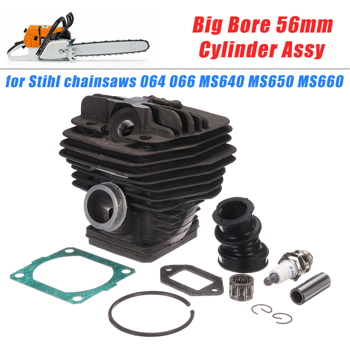 56mm-Big-Bore-Air-Cylinder-Assy-Part-For-Stihl-Chainsaws-064-066-MS640-MS650-MS660-1611630