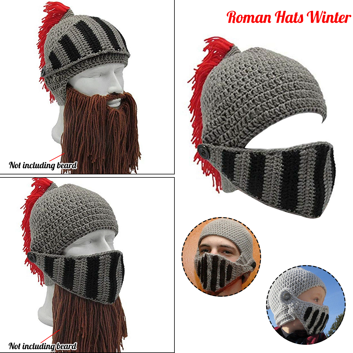 Mens-Winter-Crochet-Knit-Beanie-Hats-Roman-Knight-Helmet-Face-Mask-Ski-Cap-Party-1765709