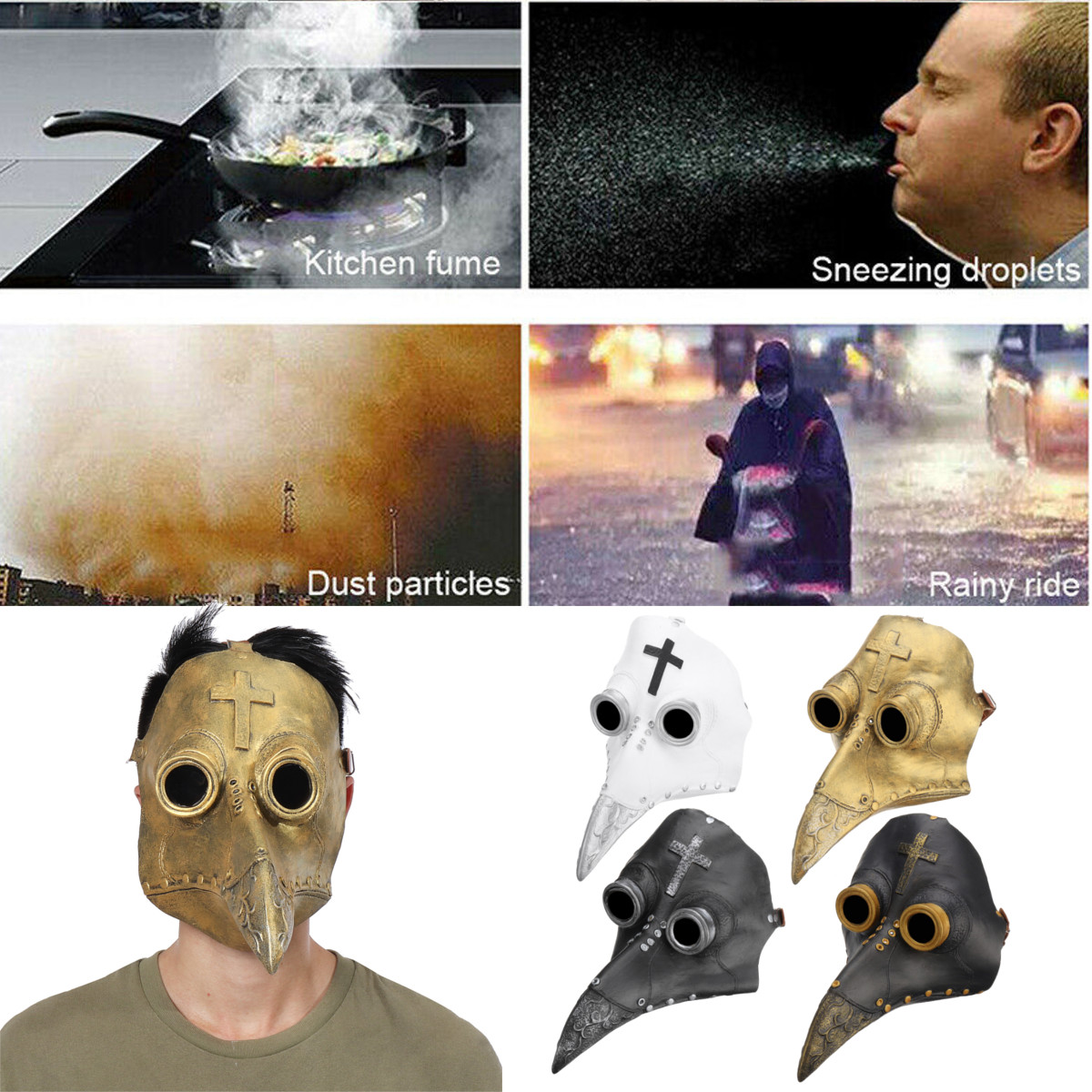 Plague-Doctor-Mask-Halloween-Costume-Bird-Long-Nose-Beak-PU-Leather-Steampunk-1826695