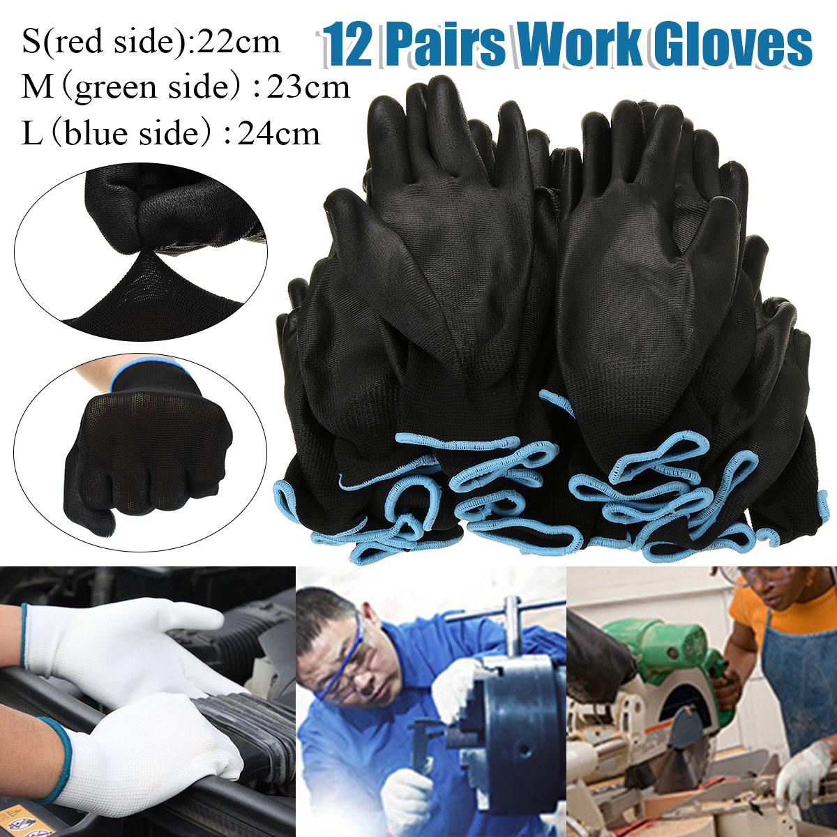 12-Pairs-Nylon-PU-Palm-Coated-Protectors-Works-Gloves-Motorcycle-Anti-Static-Replace-SML-1826293
