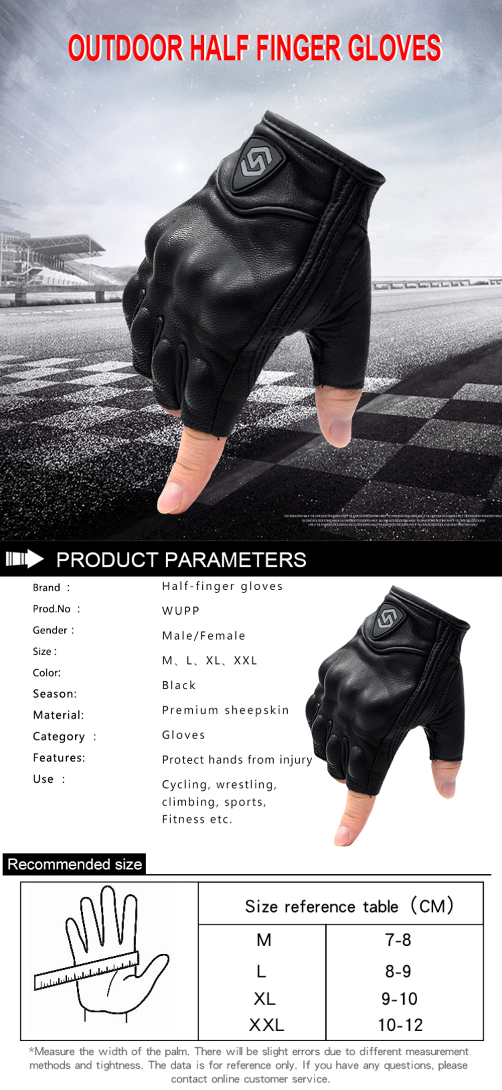 WUPP-Motorcycle-Half-Finger-Leather-Riding-Gloves-Breathable-Off-Road-Racing-Sport-Black-Fingerless--1726805