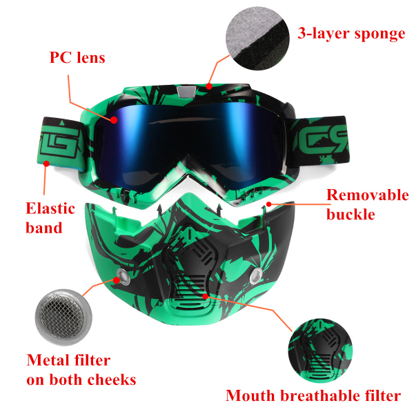 Motorcycle-Helmet-Detachable-Modular-Mask-Shield-Goggles-Full-Face-Protect-ClearLight-Green-Lens-1179789