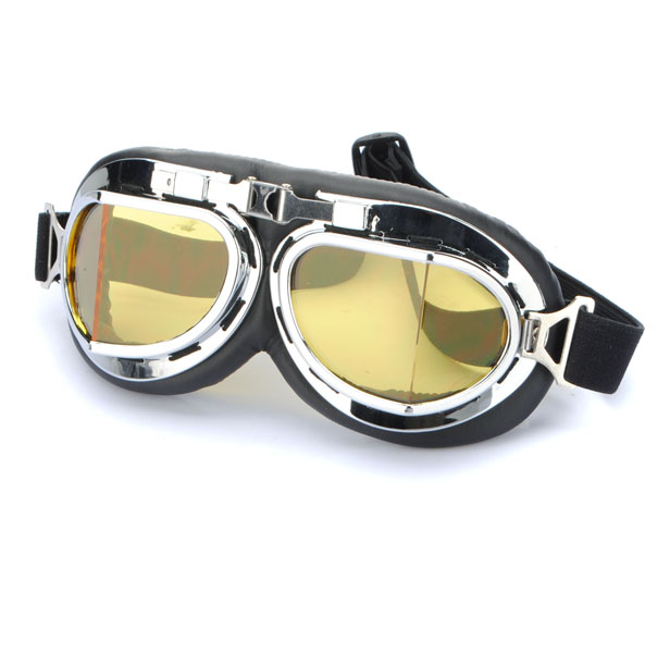 Motorcycle-Scooter-Helmet-Goggles-Silver-Frame-Pilot-Style-30814