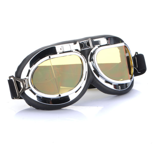 Motorcycle-Scooter-Helmet-Goggles-Silver-Frame-Pilot-Style-30814