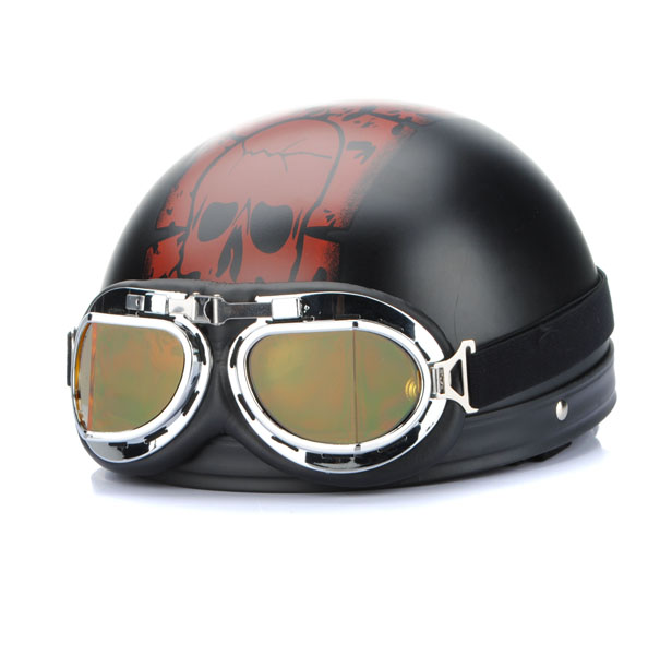 Motorcycle-Scooter-Helmet-Goggles-Silver-Frame-Pilot-Style-30814