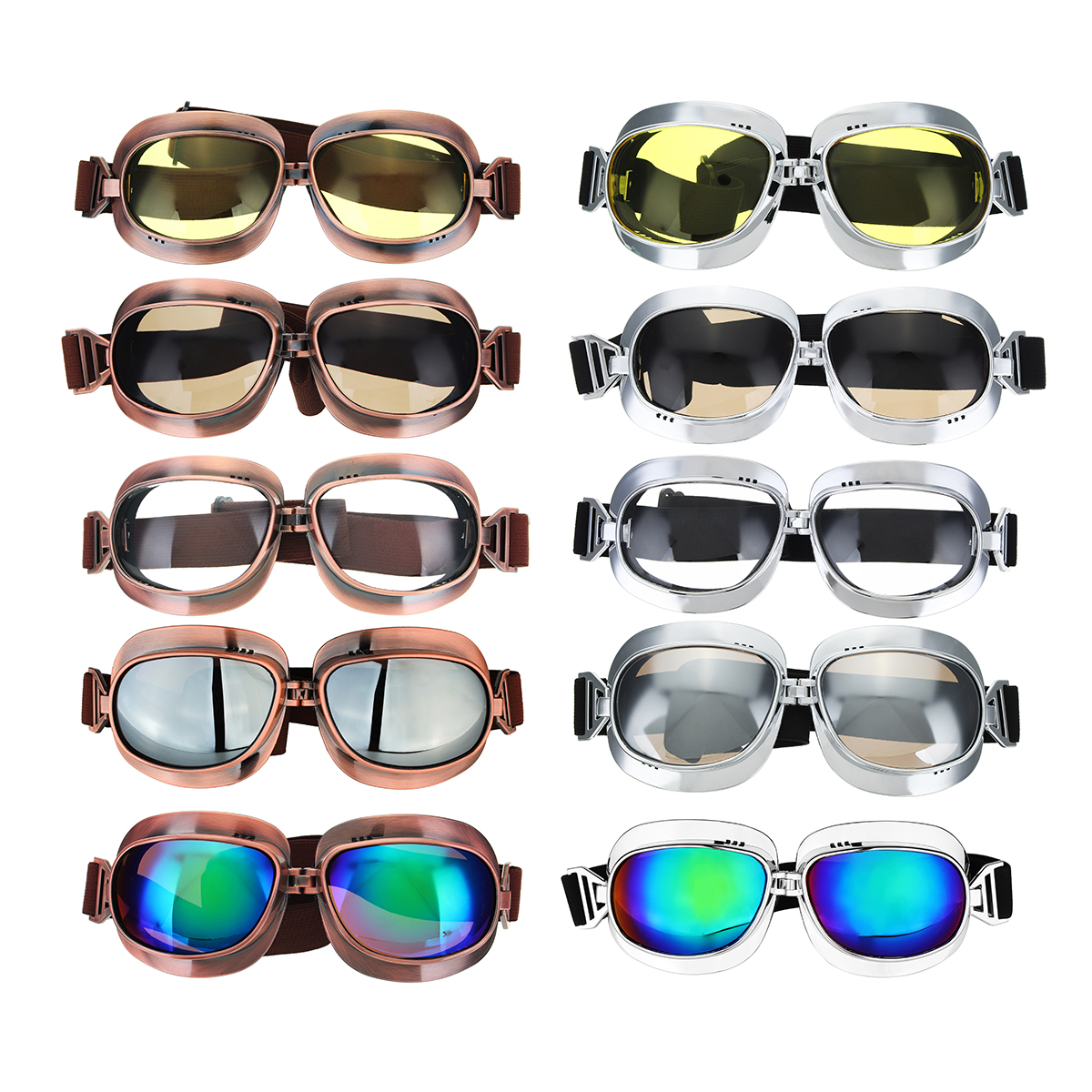 Retro-Motorcycle-Goggles-Vintage-Windproof-Riding-Glasses-SilverBronze-Frame-1277649