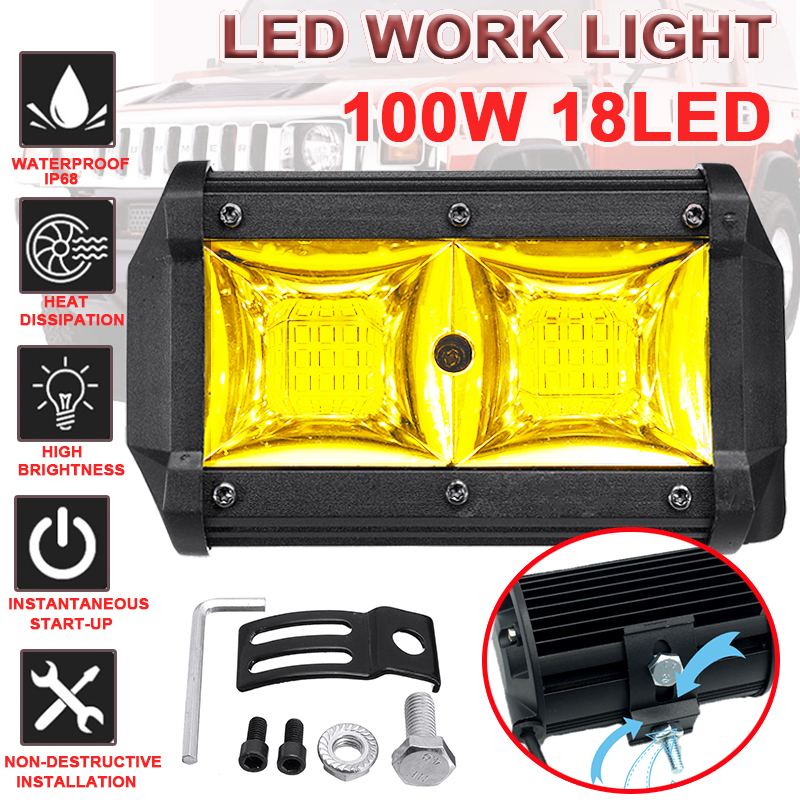 100W-18LED-3000K-Headlight-Work-Light-Bar-Spot-Beam-FogDriving-Lamp-Amber-For-Vehicle-Offroad-SUV-1561592