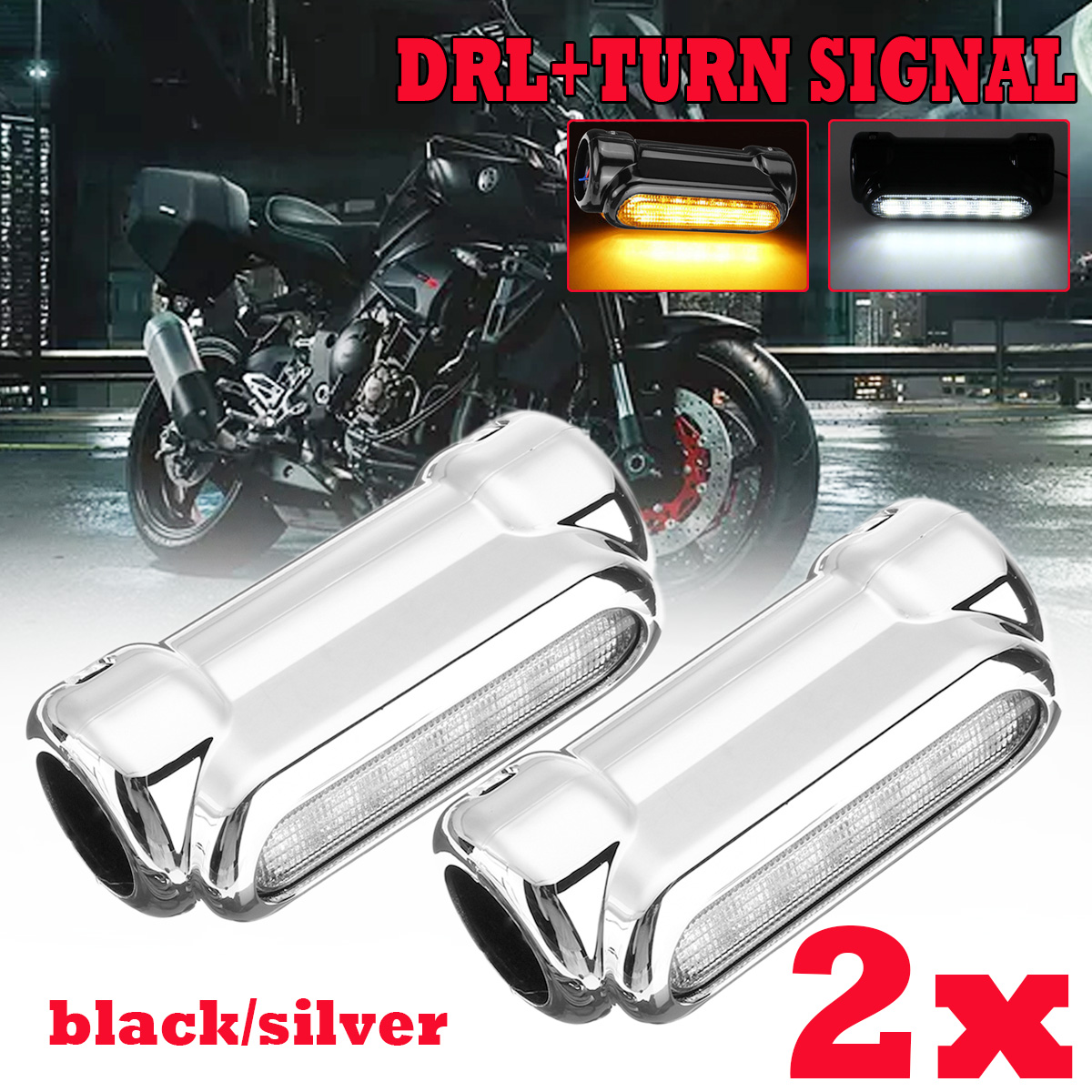 12V-2x-Motorcycle-LED-White-Driving-DRL-Indicator-Amber-Turn-Signal-Lights-Crash-Bar-Lamp-1462455
