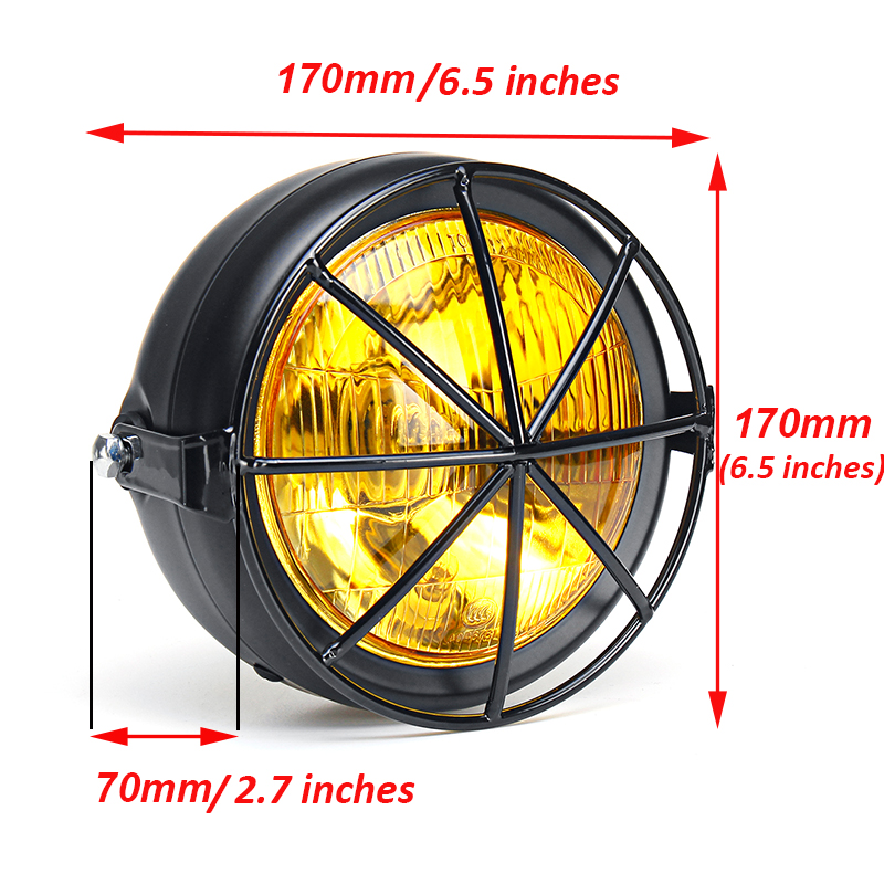 12V-35W-65inch-Retro-Motorcycle-Headlight-With-Grill-YellowWhite-Cover-1543176