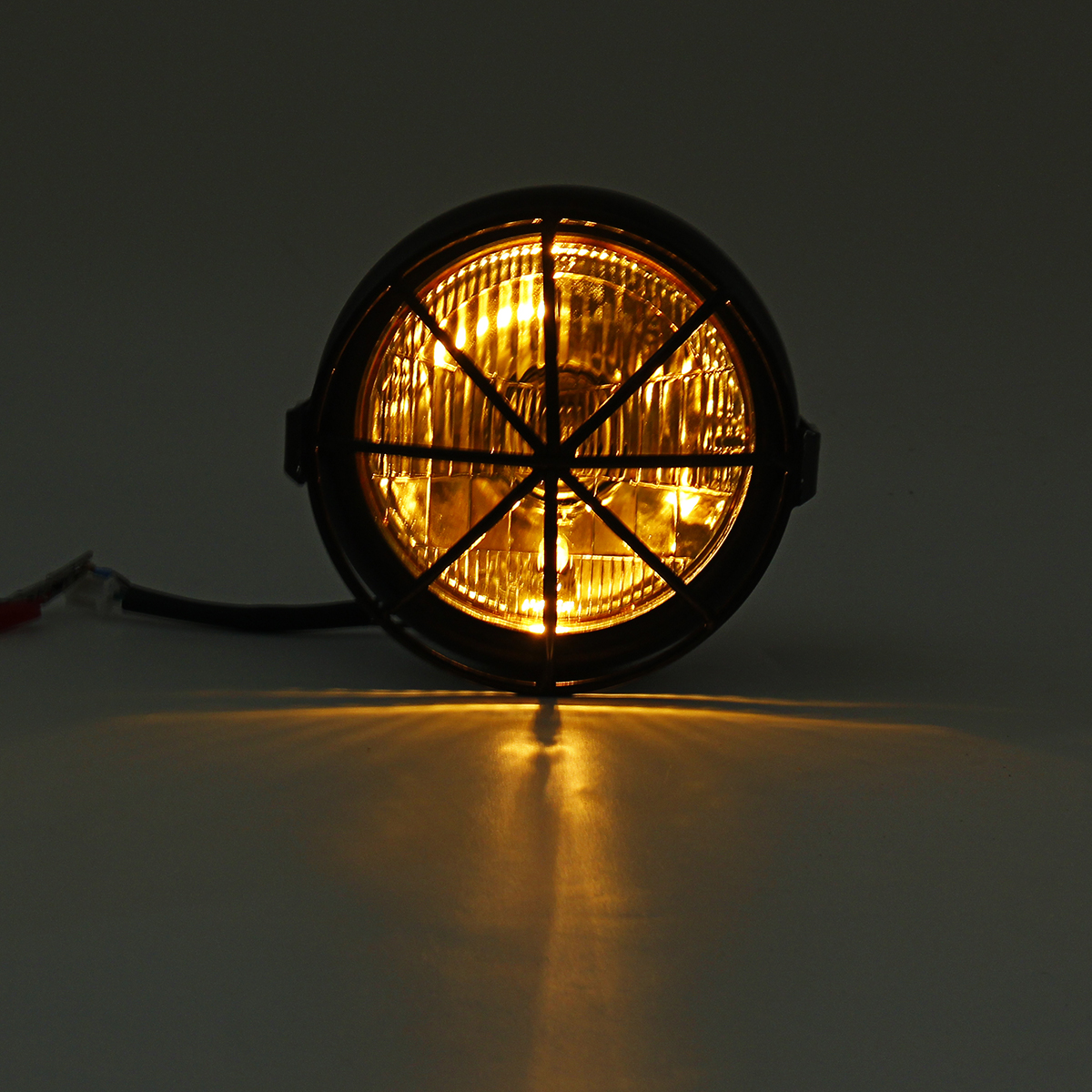 12V-35W-65inch-Retro-Motorcycle-Headlight-With-Grill-YellowWhite-Cover-1543176