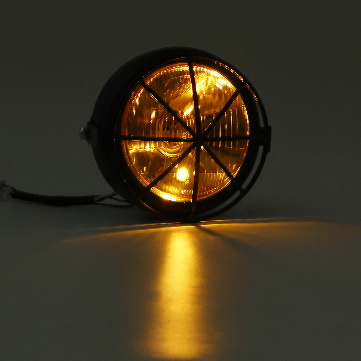 12V-35W-65inch-Retro-Motorcycle-Headlight-With-Grill-YellowWhite-Cover-1543176