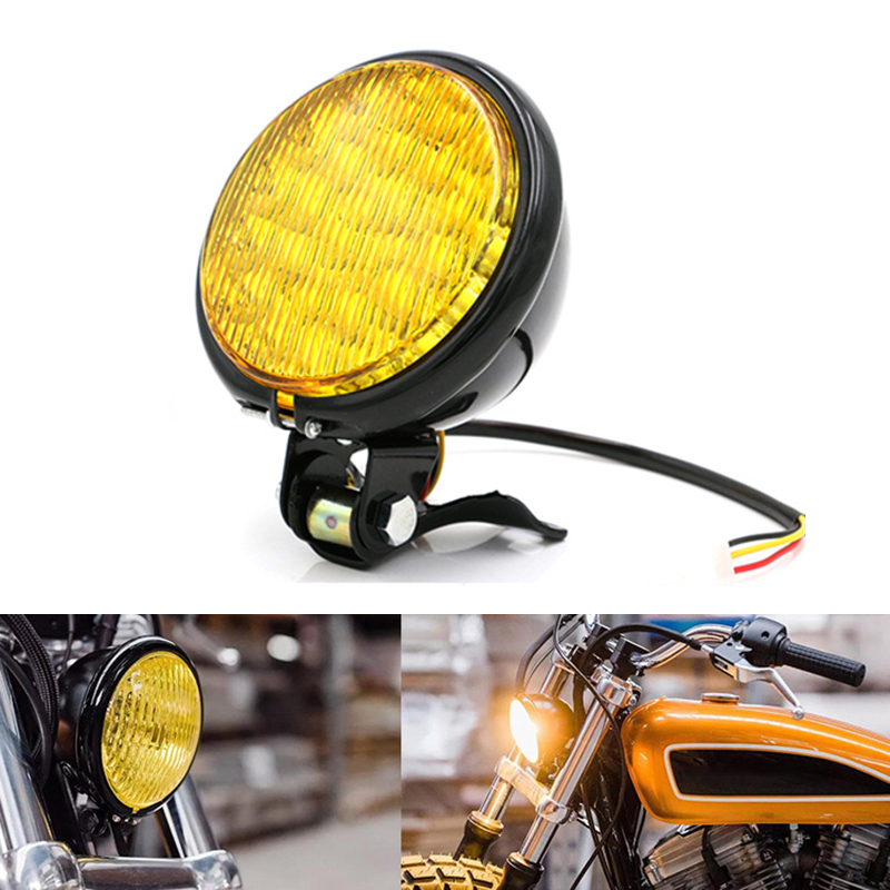 12V-55W-Motorcycle-LED-Front-Headlight-Universal-High-Low-Beam-Amber-Motorbike-Retro-Headlamp-Round--1699487
